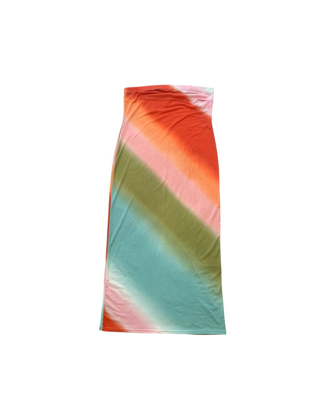 Never Fully Dresses Tube Midi Dress Coral Pink Aqua Rainbow SZ US 10